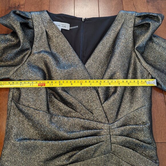 Rickie Freeman Teri Jon women's gold puff sleeve dress in size 8 - Picture 7 of 8
